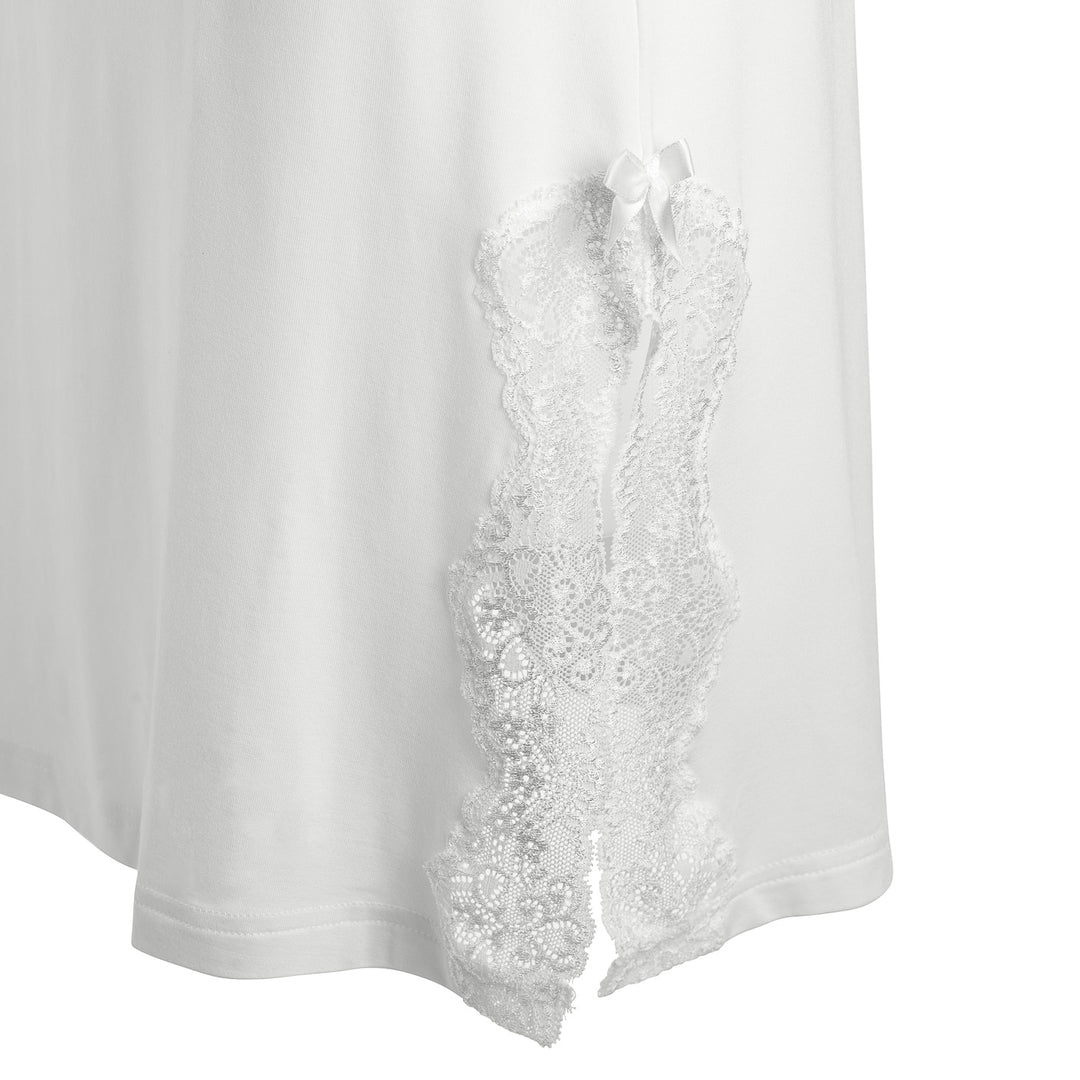 Short Sleeve V-Neck Night Dress Off White