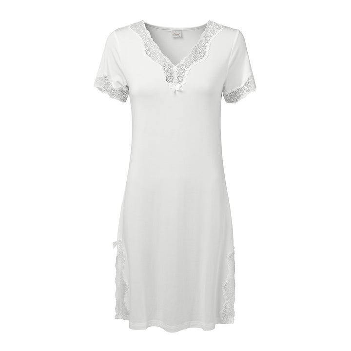 Short Sleeve V-Neck Night Dress Off White