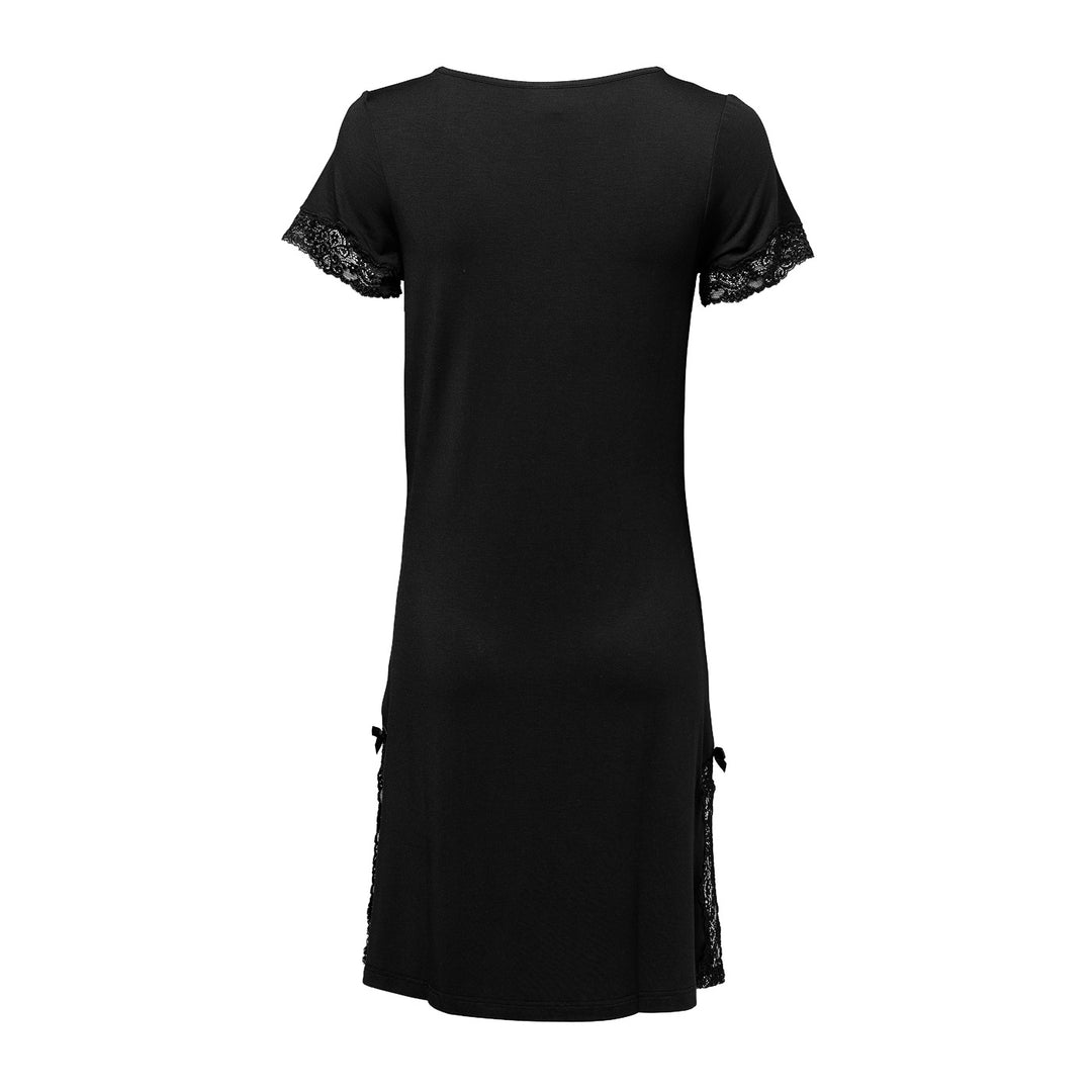 Short Sleeve V-Neck Night Dress Black