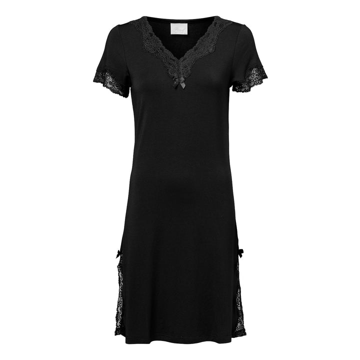 Short Sleeve V-Neck Night Dress Black