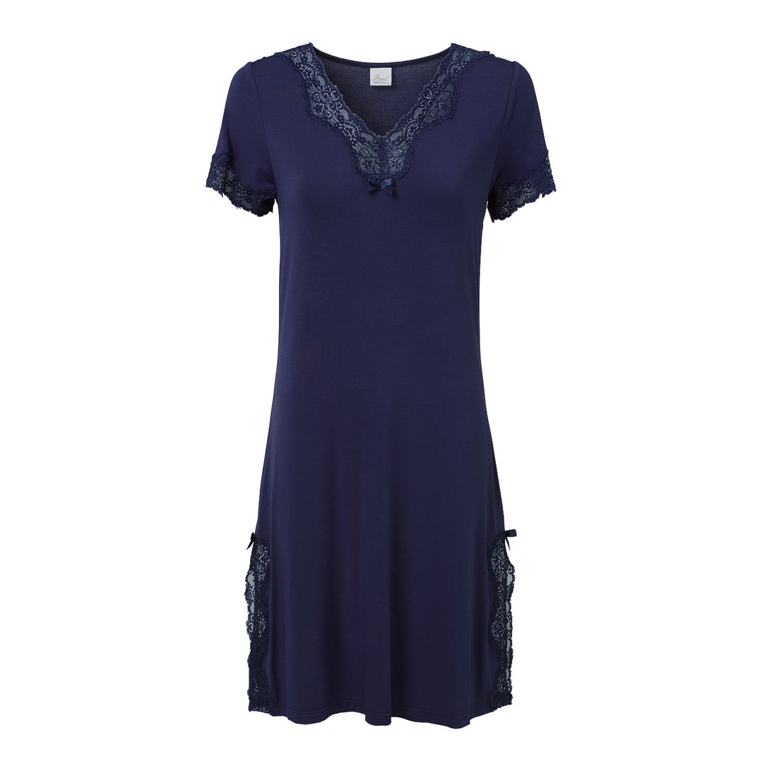 Short Sleeve V-Neck Night Dress Navy