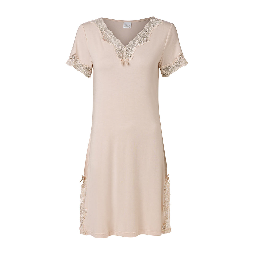 Short Sleeve V-Neck Night Dress Sand