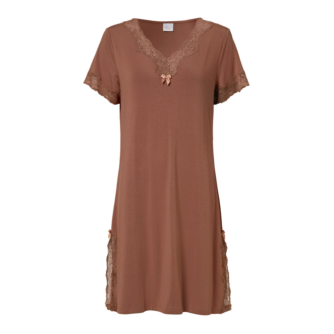 Short Sleeve V-Neck Night Dress Coffee