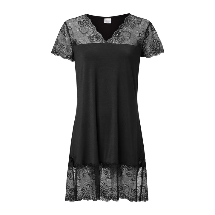 Short Sleeve Lace Night Dress Black