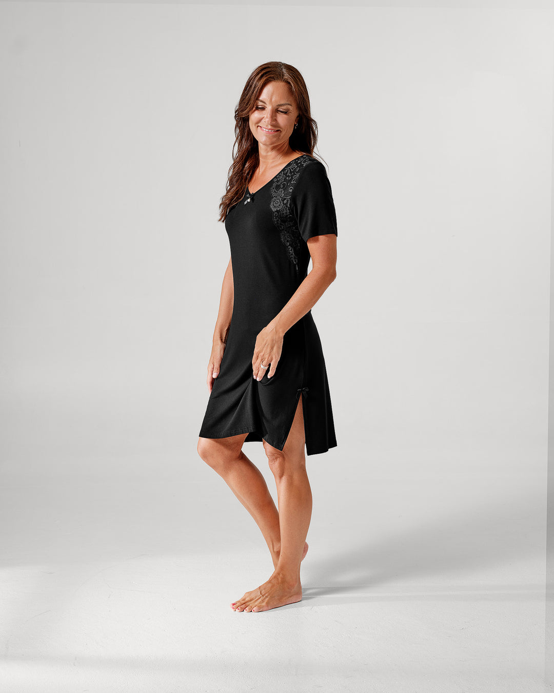 Romantic Short Sleeve Night Dress Black