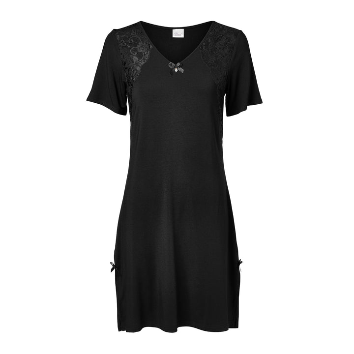 Romantic Short Sleeve Night Dress Black