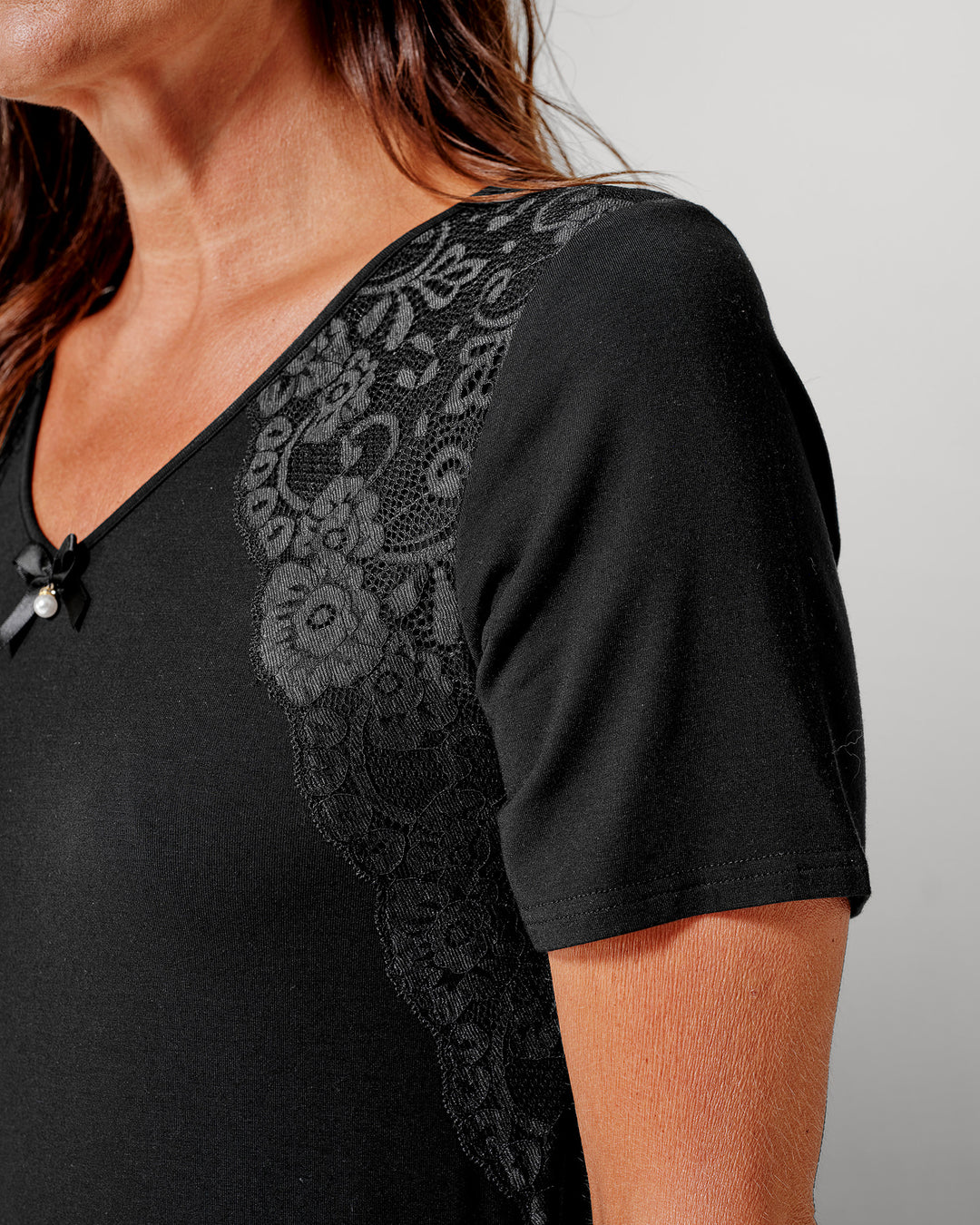 Romantic Short Sleeve Night Dress Black