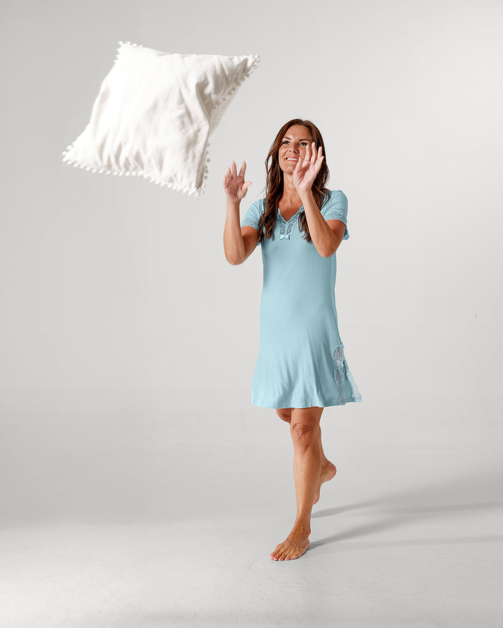 Short Sleeve V-Neck Night Dress Blue Dream