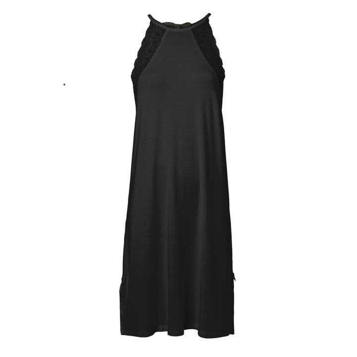 Halterneck  Night Dress With Lace Black