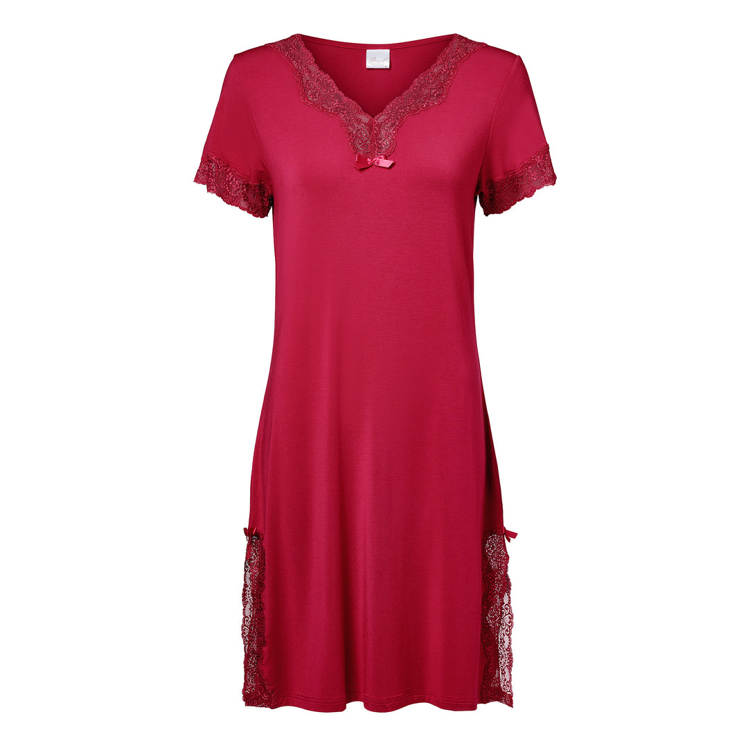 Short Sleeve V-Neck Night Dress Jazzy Red
