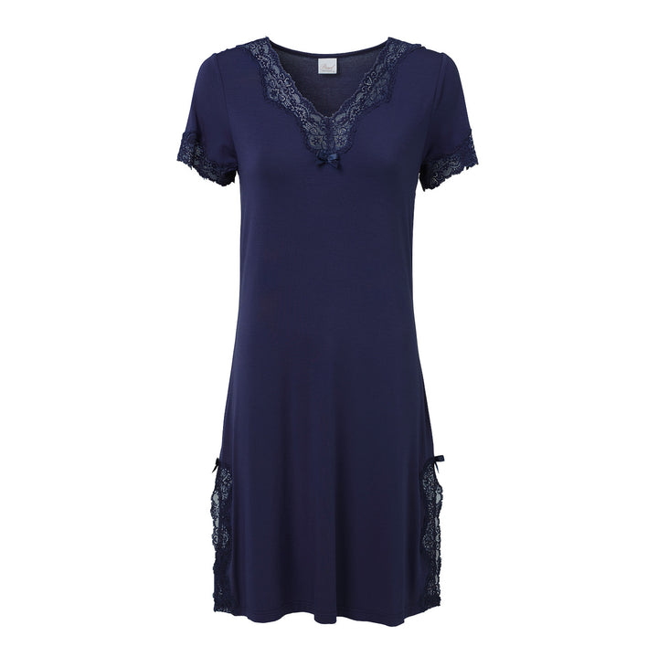 Short Sleeve V-Neck Night Dress Navy