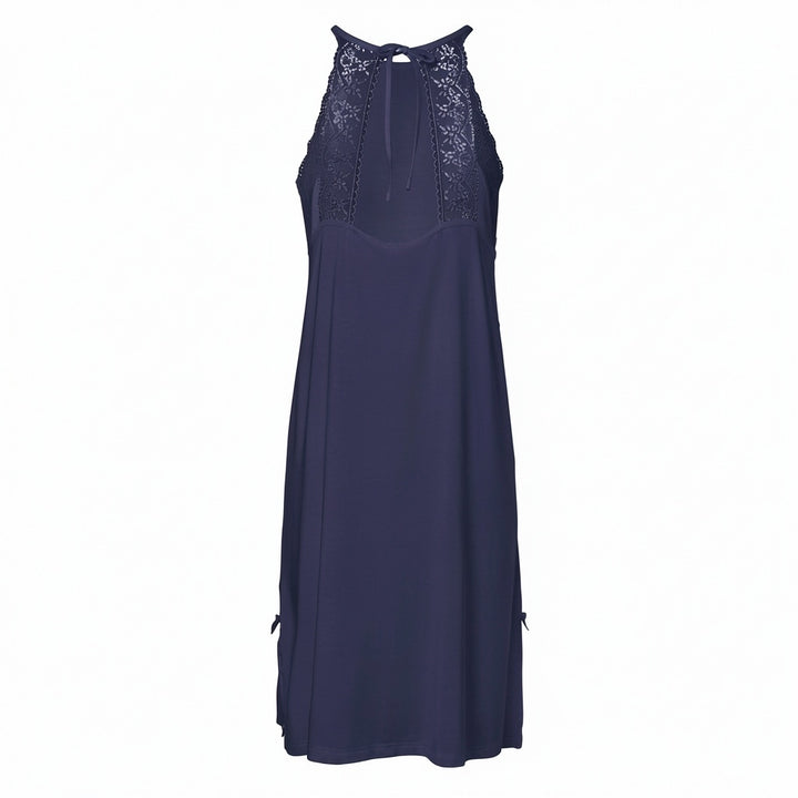 Halterneck Night Dress With Lace Navy