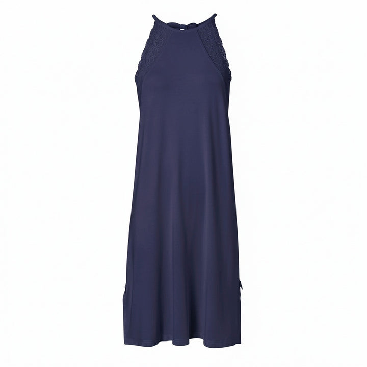 Halterneck Night Dress With Lace Navy